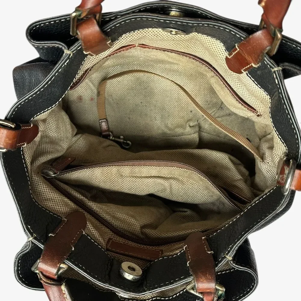 Dooney & Bourke Pebbled Leather Satchel Black Brown Trim